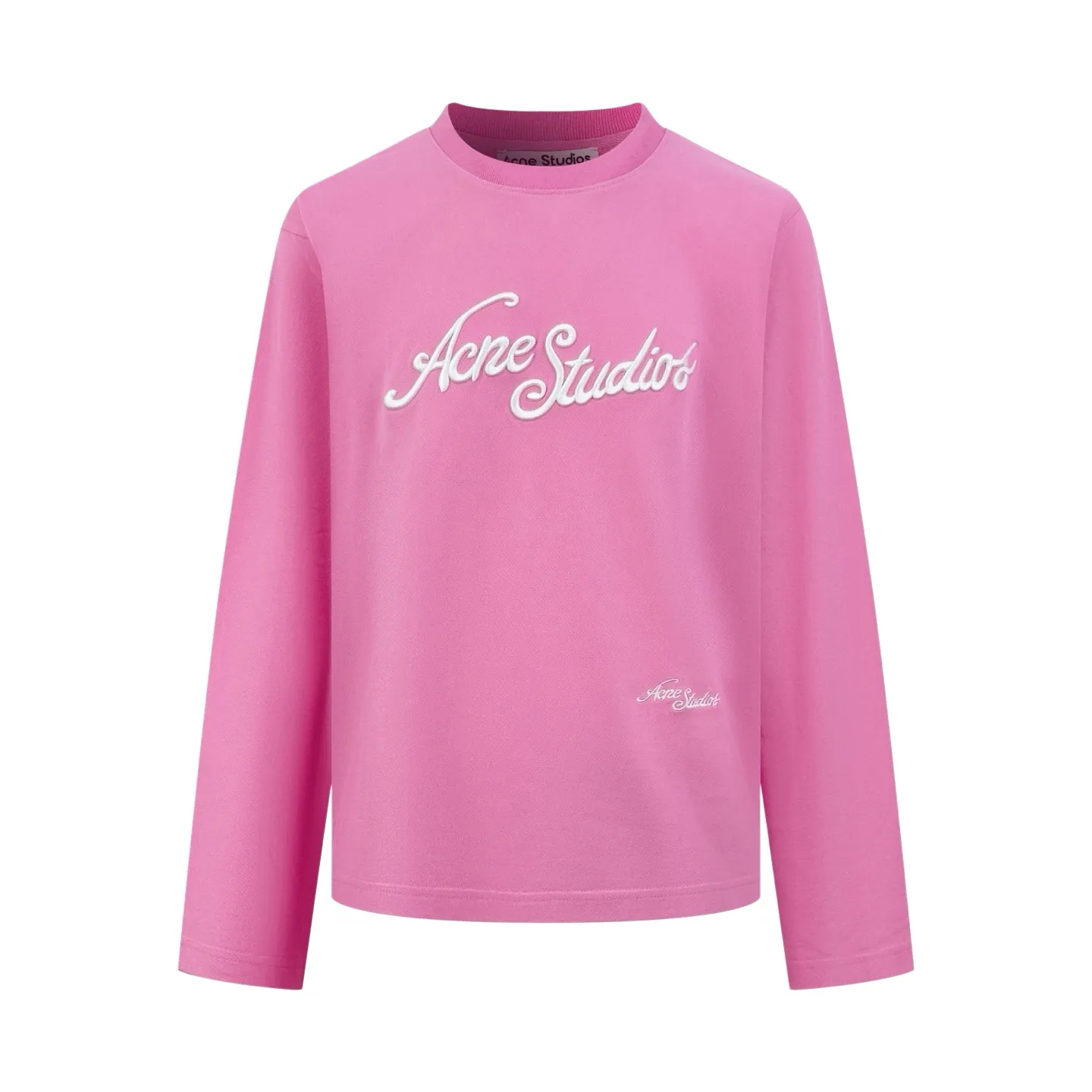 Acne Studios Logo 3D Embroidery Long Sleeve (Pink) The fabric is made of custom matte luxury pique cotton with dense texture, soft and skin-friendly. It is based on matte pink gilt and has a luxurious and soft light between the delicate textures. The iconic embroidered logo is engraved on the chest and the same logo on the hem is exquisitely echoed. The minimalist silhouette hides high-end recognition. It has both eye-catching tension and noble texture. Perfect interpretation of Scandinavian minimalist style, unlocking the code of street light luxury trend, using imported machine embroidery technology, using advanced computer control system and precision mechanical parts to realize Acne Studios logo work, with high precision, smooth and delicate lines, and the fabrics have been fermented and washed, with better hand feel and texture, not easy to deform, not easy to shrink, not easy to fade, and maintain long-term beauty. Size:S-M-L-XL